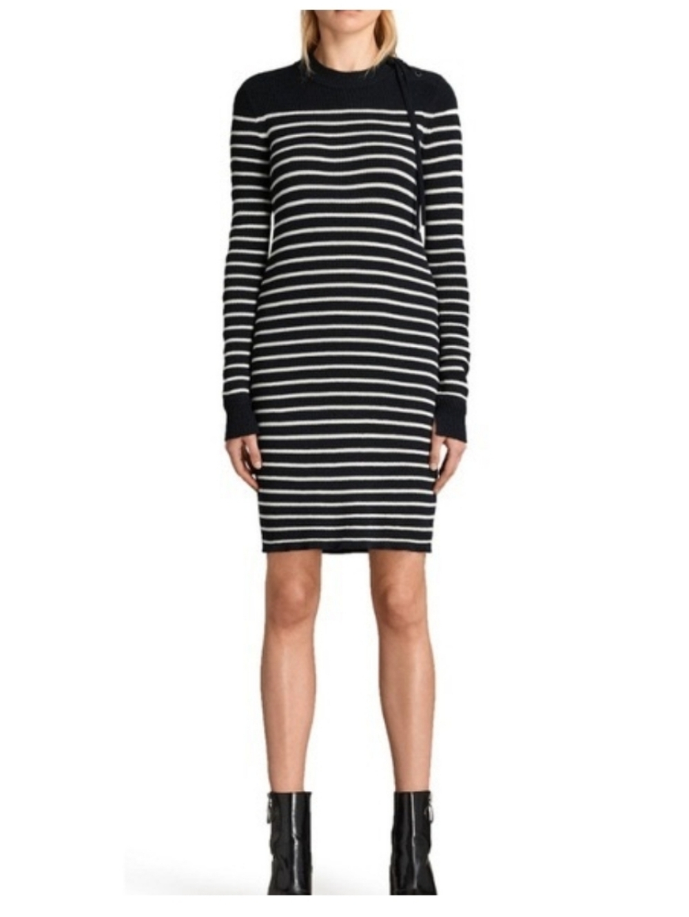 All Saints Navy and White Striped Long-Sleeve Knit Dress